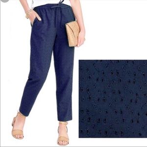 J. Crew Eyelet Drawstring Cropped Pants in Navy